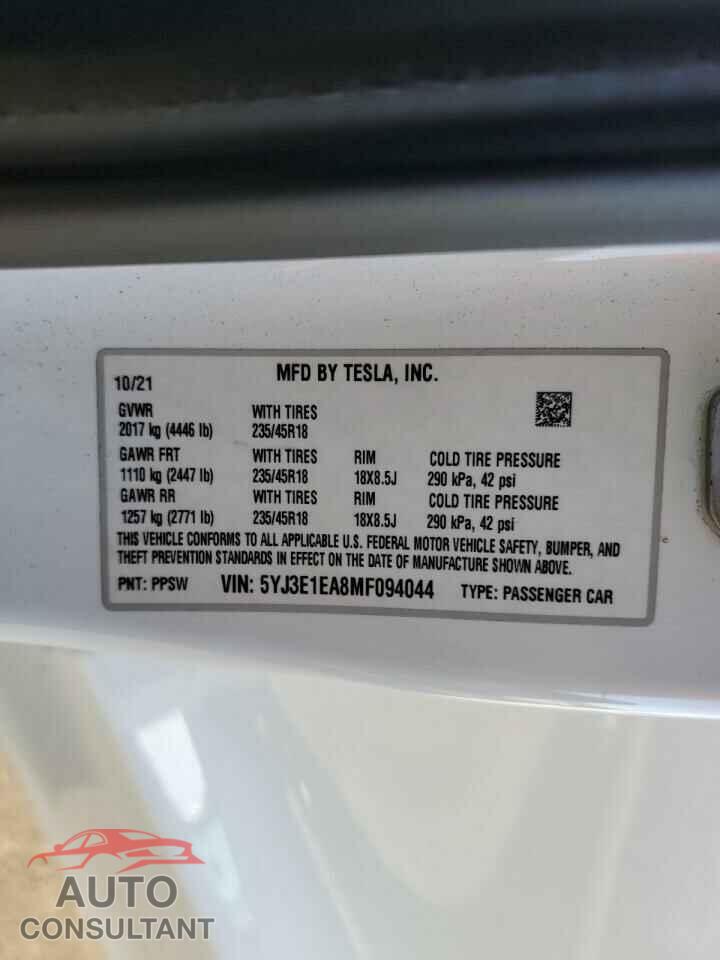 TESLA MODEL 3 2021 - 5YJ3E1EA8MF094044