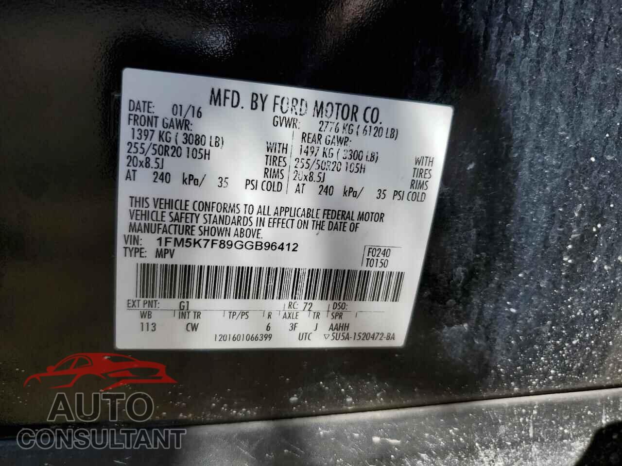 FORD EXPLORER 2016 - 1FM5K7F89GGB96412