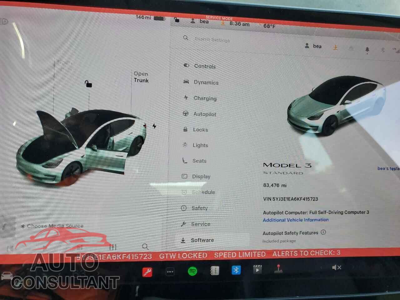 TESLA MODEL 3 2019 - 5YJ3E1EA6KF415723