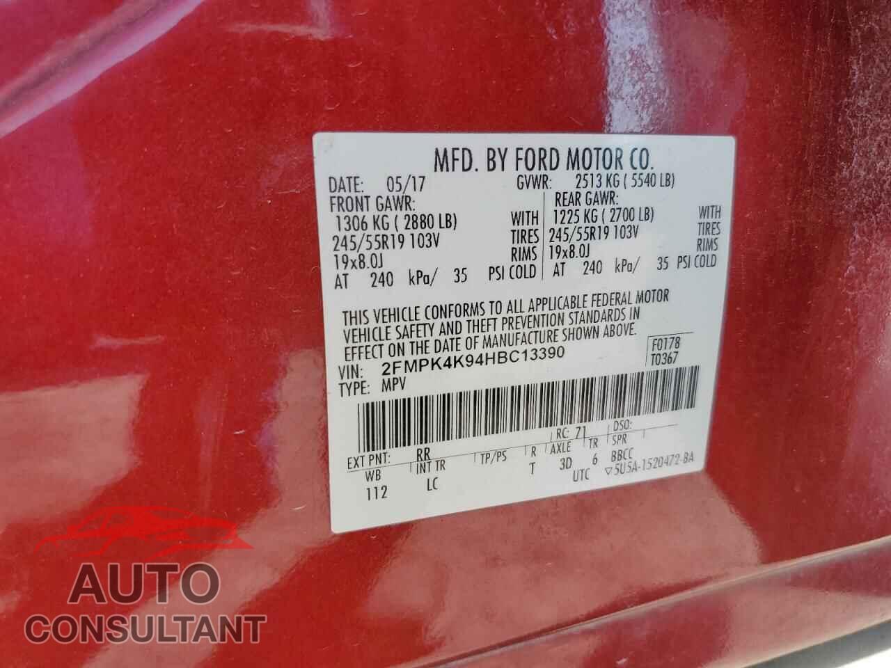 FORD EDGE 2017 - 2FMPK4K94HBC13390