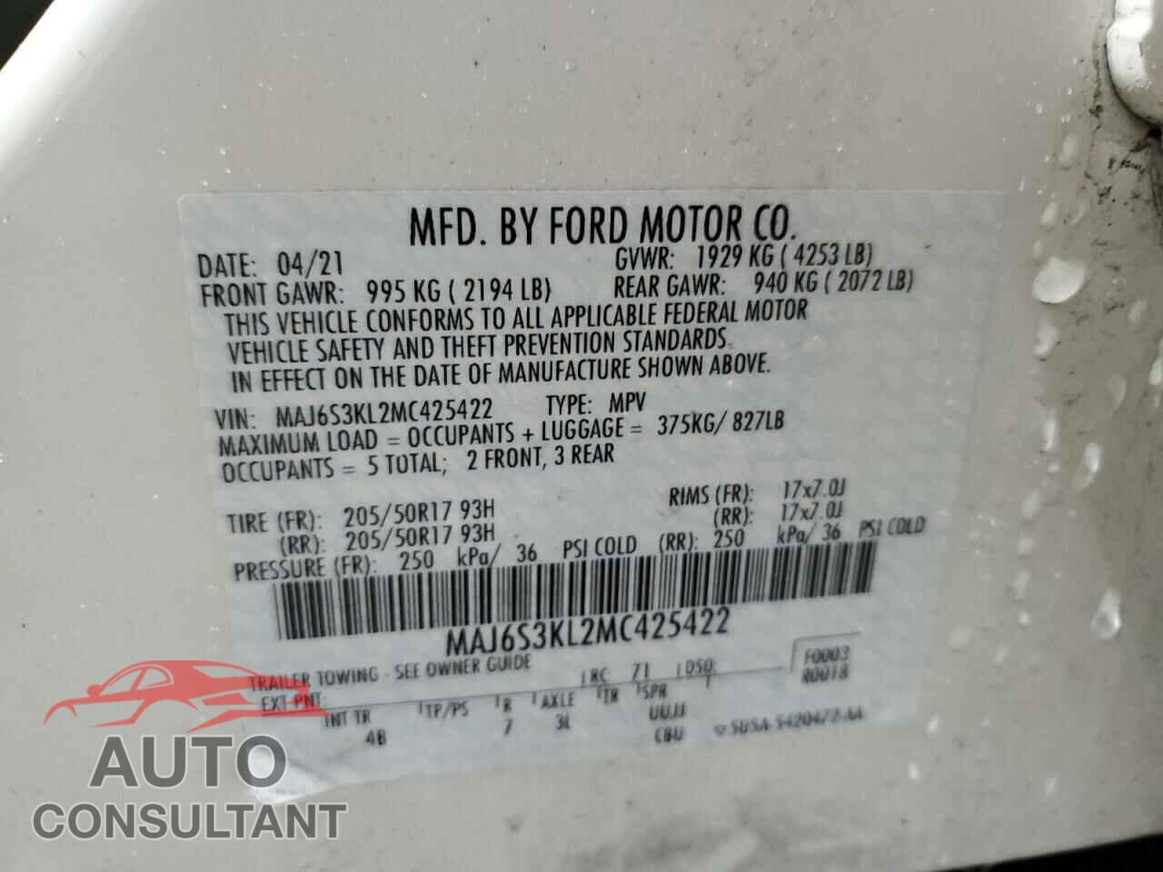 FORD ECOSPORT 2021 - MAJ6S3KL2MC425422