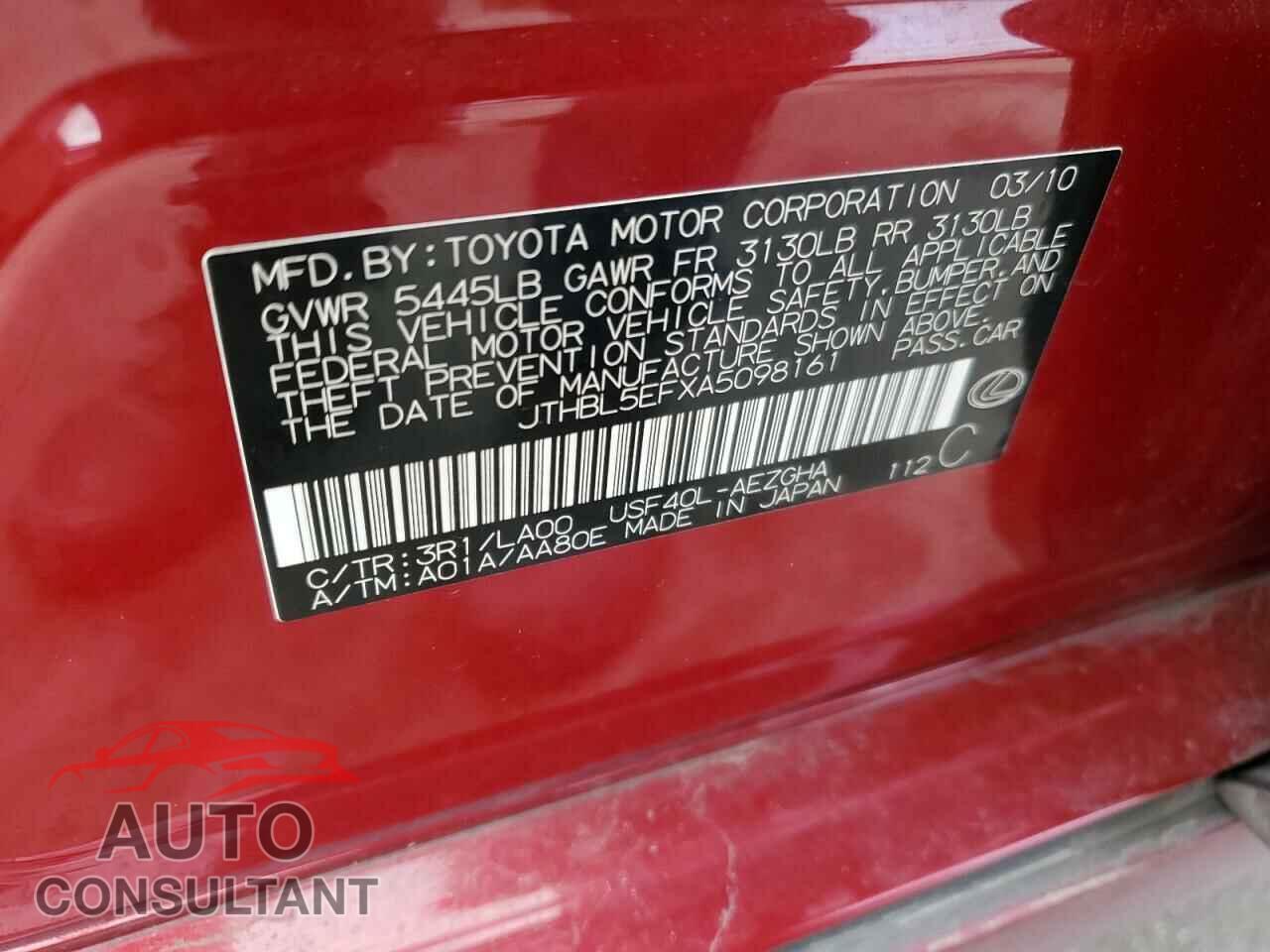 LEXUS LS460 2010 - JTHBL5EFXA5098161