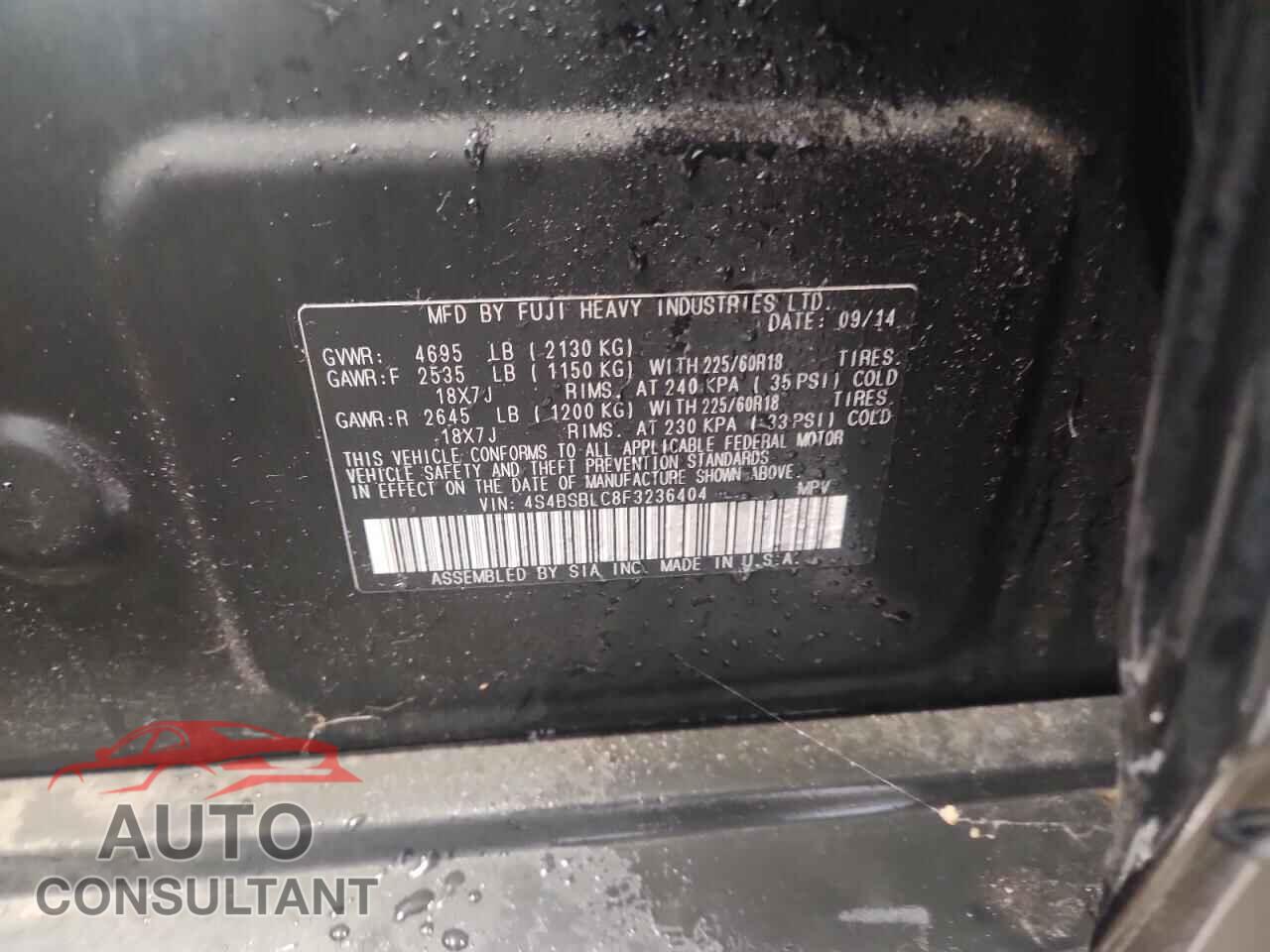 SUBARU OUTBACK 2015 - 4S4BSBLC8F3236404