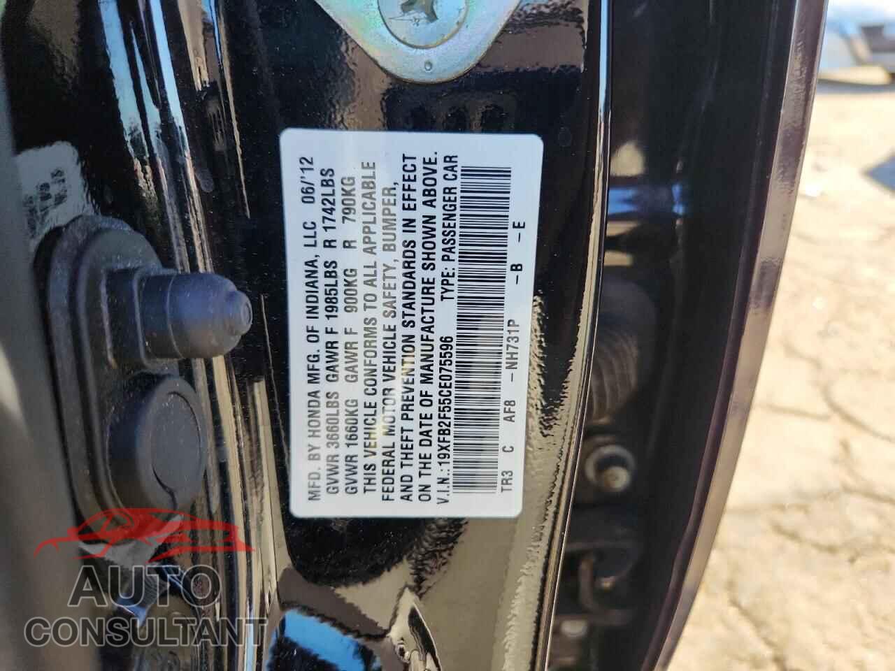 HONDA CIVIC 2012 - 19XFB2F55CE075596