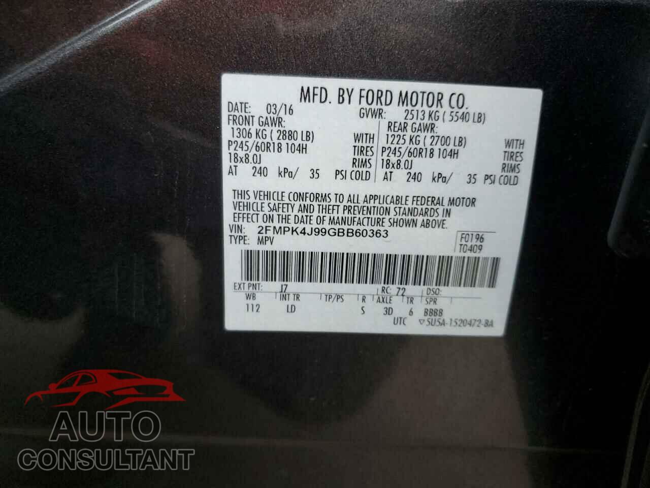 FORD EDGE 2016 - 2FMPK4J99GBB60363
