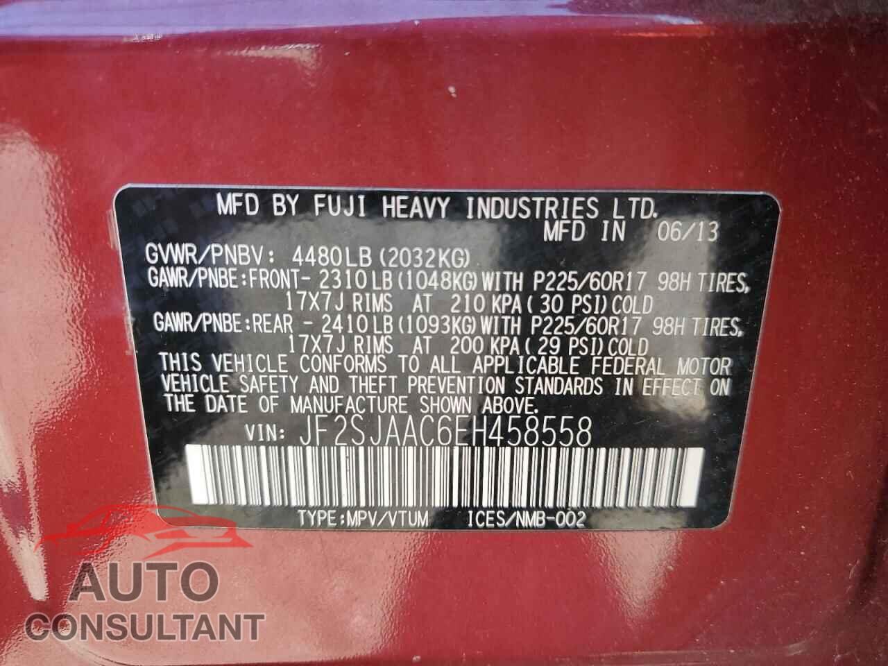 SUBARU FORESTER 2014 - JF2SJAAC6EH458558