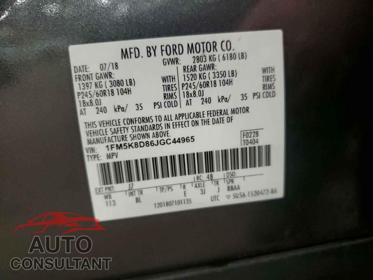 FORD EXPLORER 2018 - 1FM5K8D86JGC44965