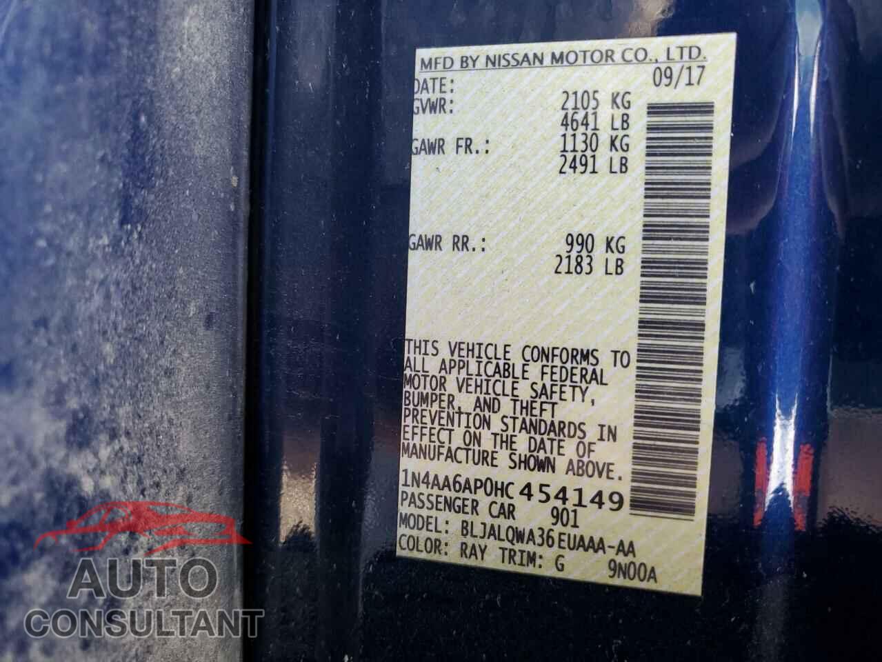 NISSAN MAXIMA 2017 - 1N4AA6AP0HC454149