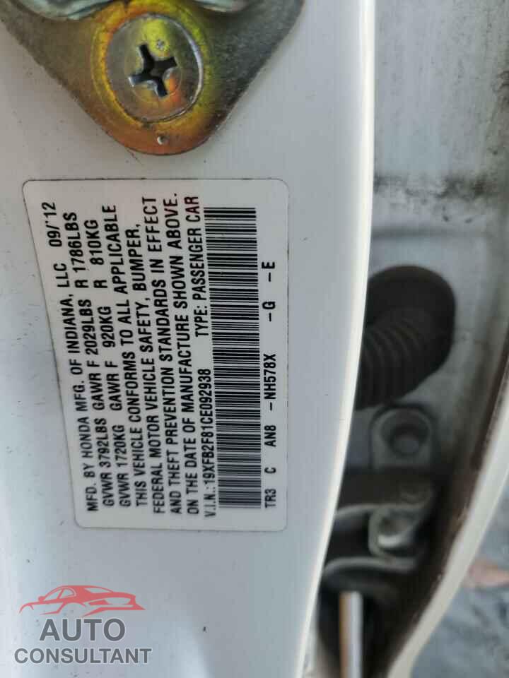 HONDA CIVIC 2012 - 19XFB2F81CE092938