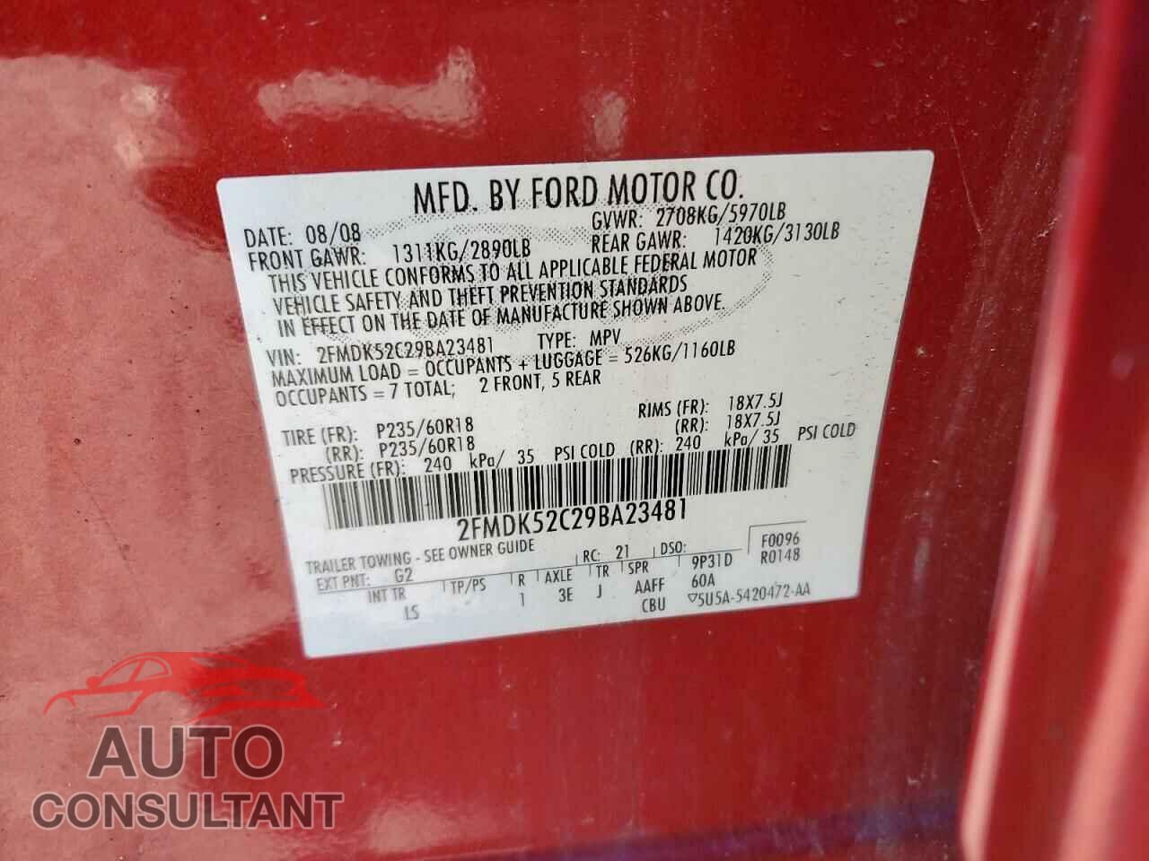 FORD FLEX 2009 - 2FMDK52C29BA23481