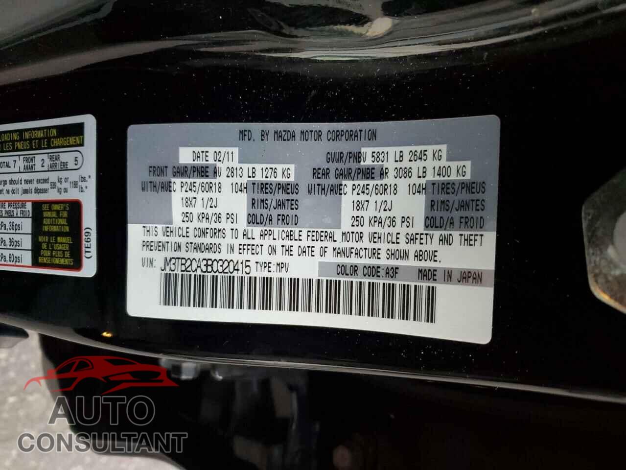 MAZDA CX-9 2011 - JM3TB2CA3B0320415