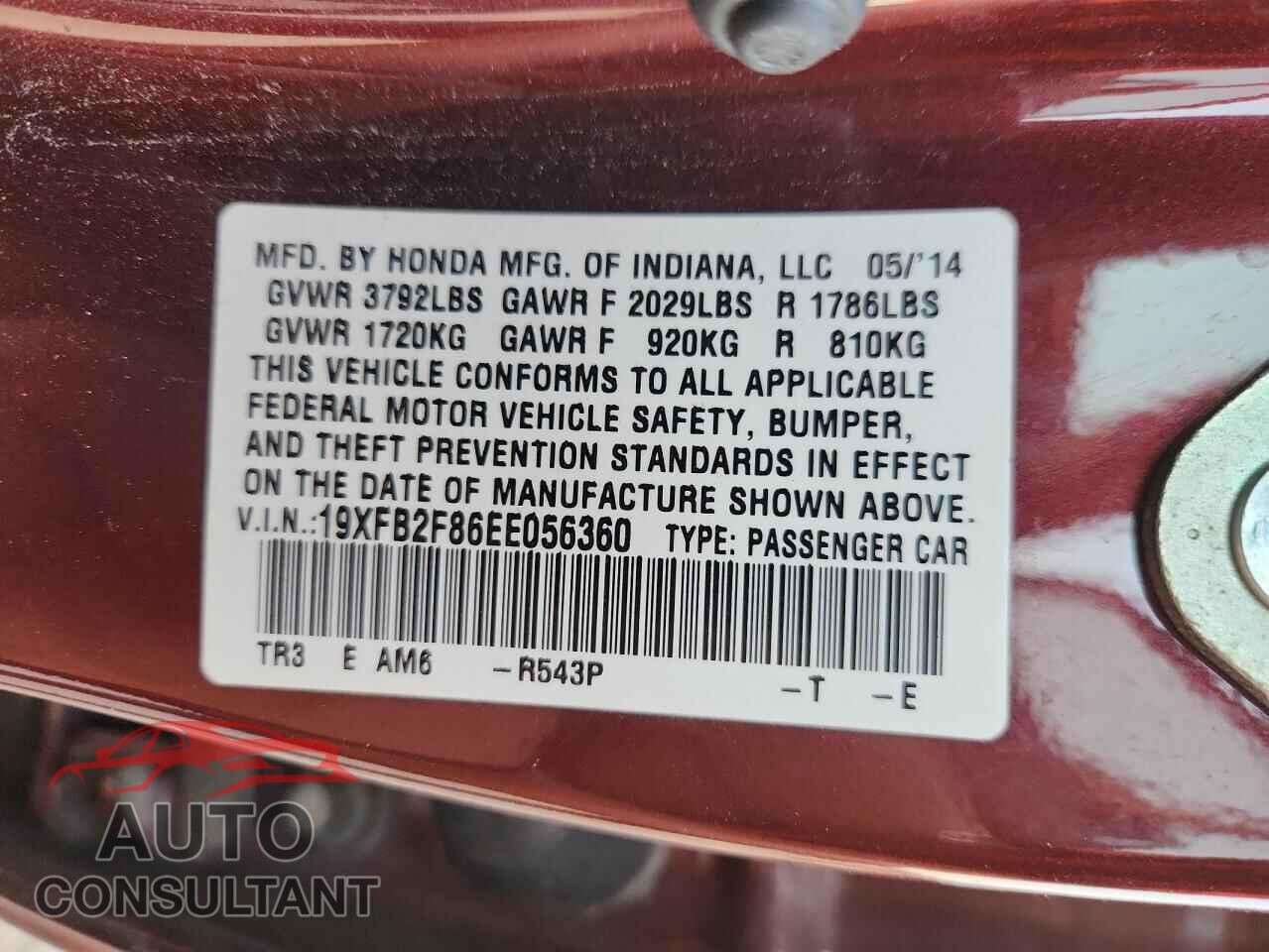 HONDA CIVIC 2014 - 19XFB2F86EE056360