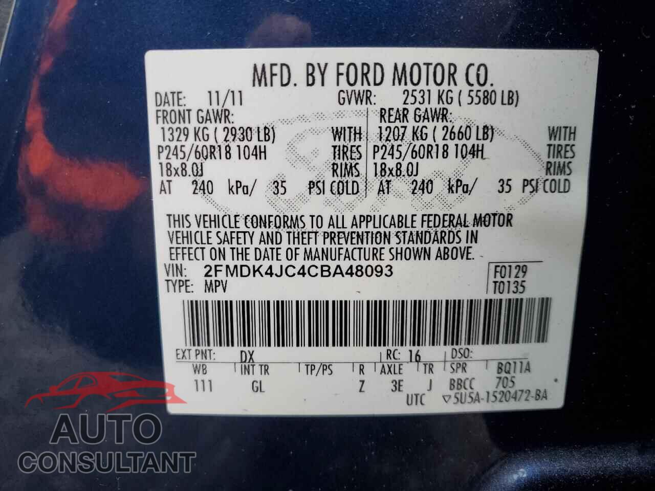 FORD EDGE 2012 - 2FMDK4JC4CBA48093