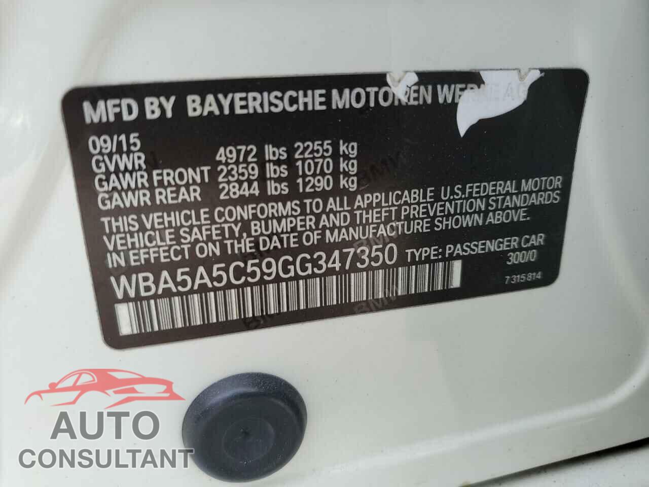 BMW 5 SERIES 2016 - WBA5A5C59GG347350