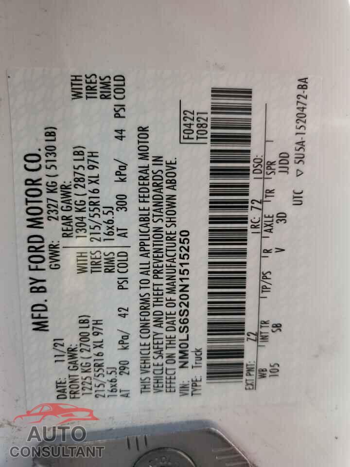 FORD TRANSIT 2022 - NM0LS6S20N1515250