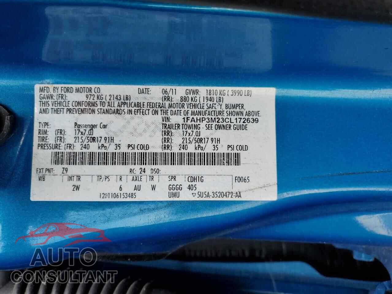 FORD FOCUS 2012 - 1FAHP3M23CL172639