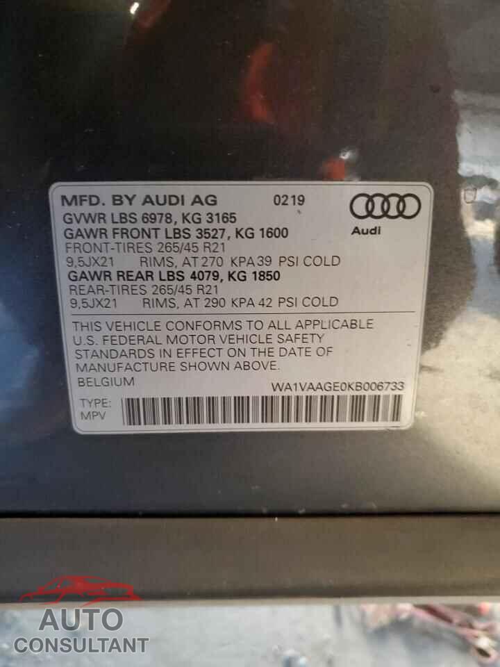 AUDI E-TRON 2019 - WA1VAAGE0KB006733