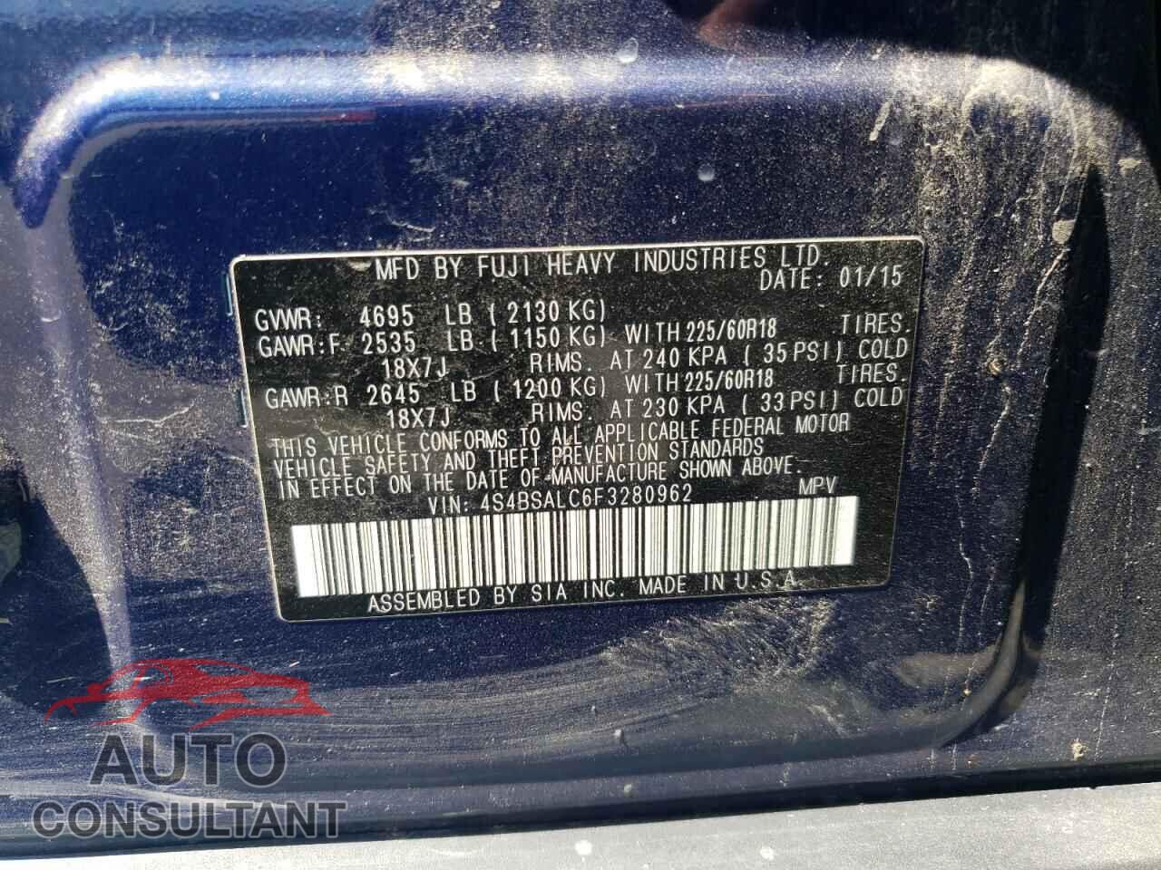 SUBARU OUTBACK 2015 - 4S4BSALC6F3280962