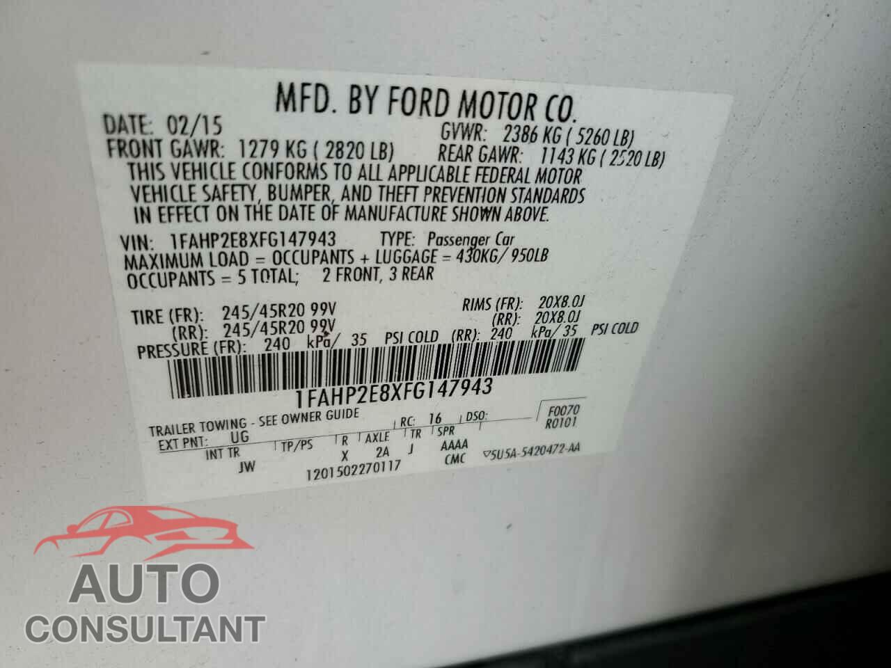 FORD TAURUS 2015 - 1FAHP2E8XFG147943