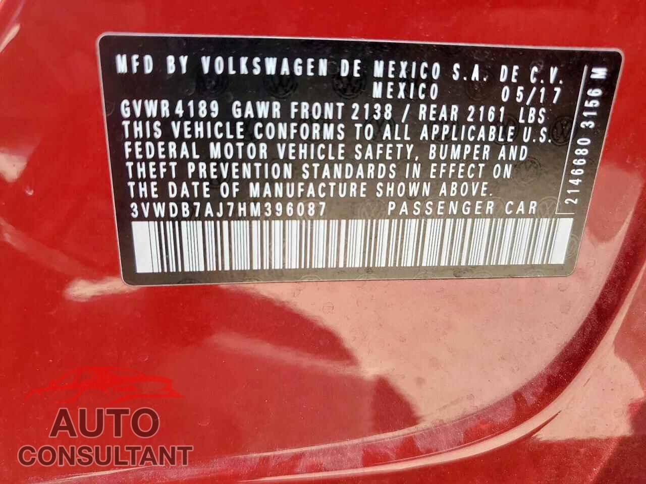 VOLKSWAGEN JETTA 2017 - 3VWDB7AJ7HM396087