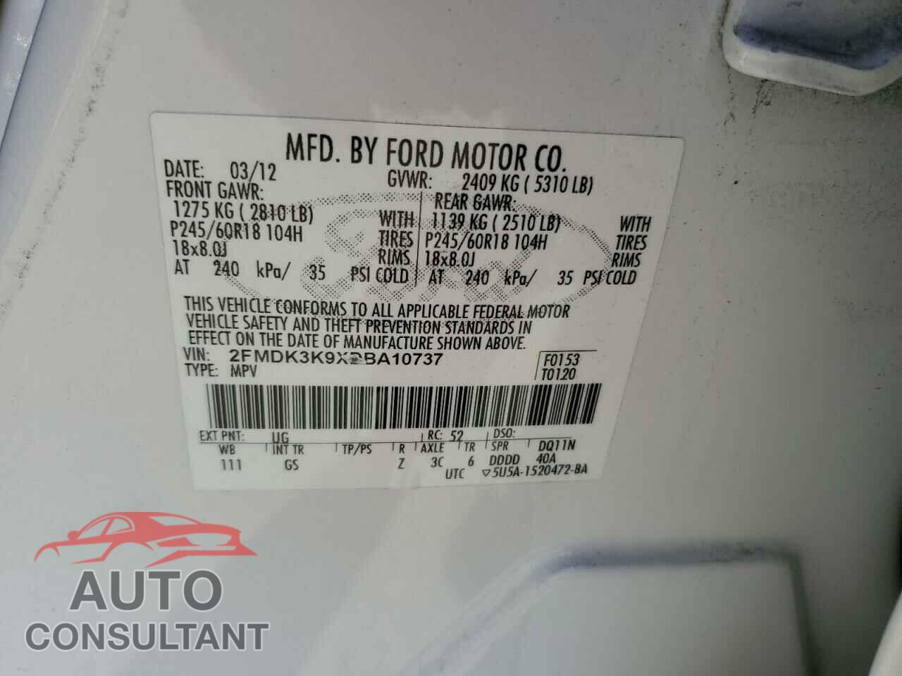 FORD EDGE 2013 - 2FMDK3K9XDBA10737