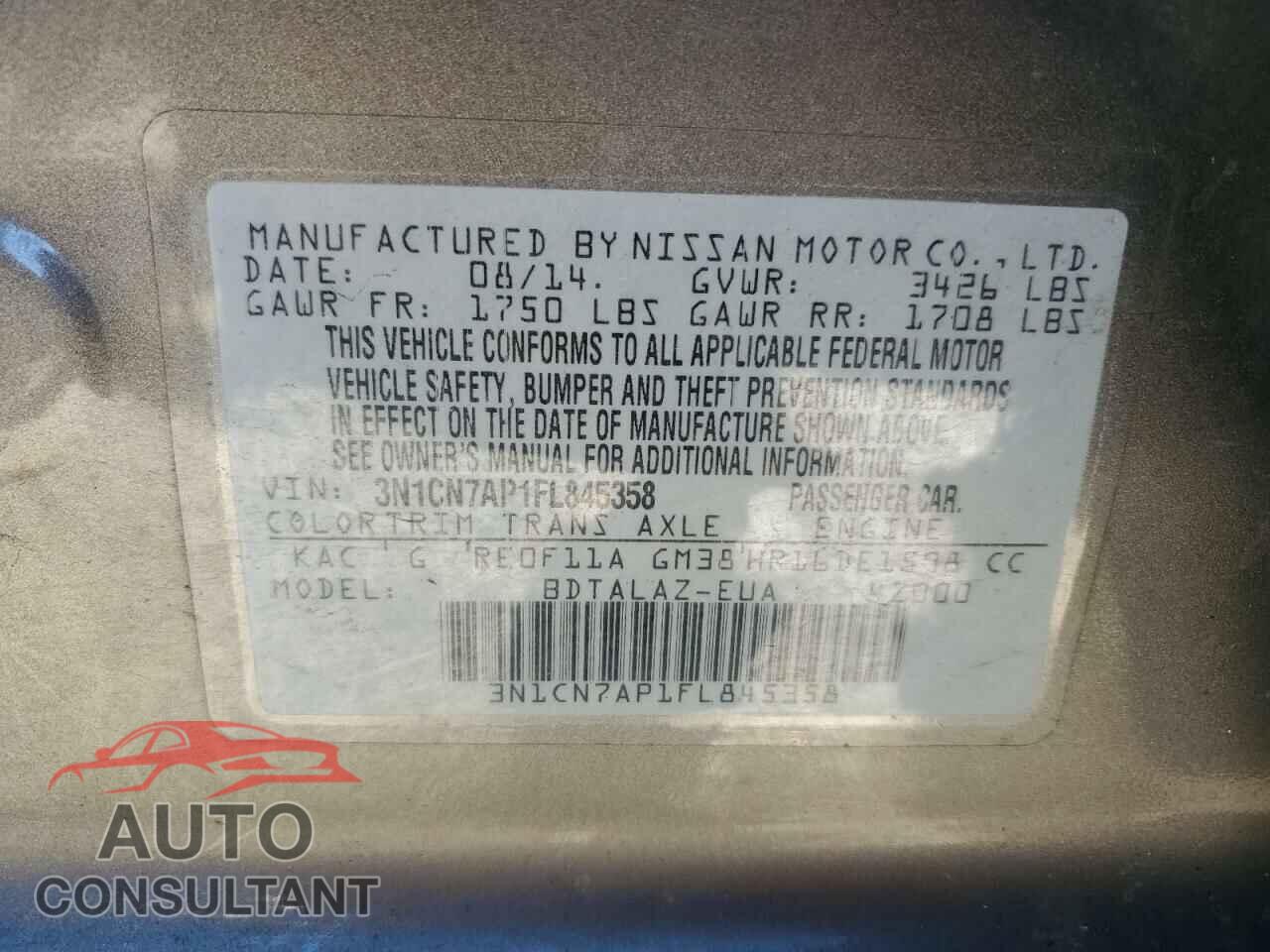 NISSAN VERSA 2015 - 3N1CN7AP1FL845358