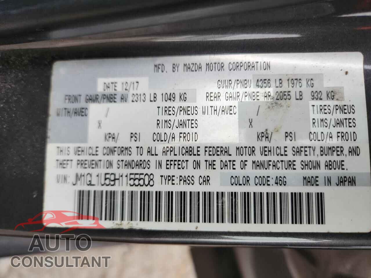 MAZDA 6 2017 - JM1GL1U59H1155508
