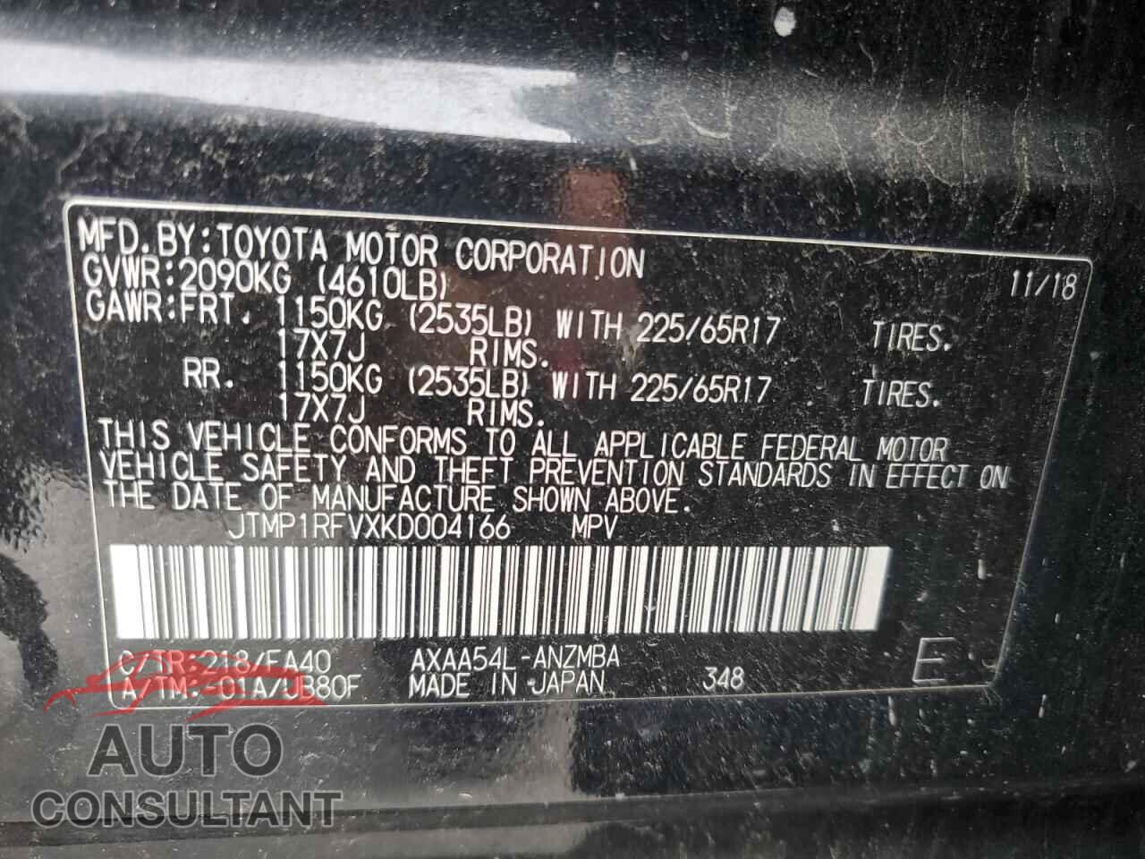 TOYOTA RAV4 2019 - JTMP1RFVXKD004166