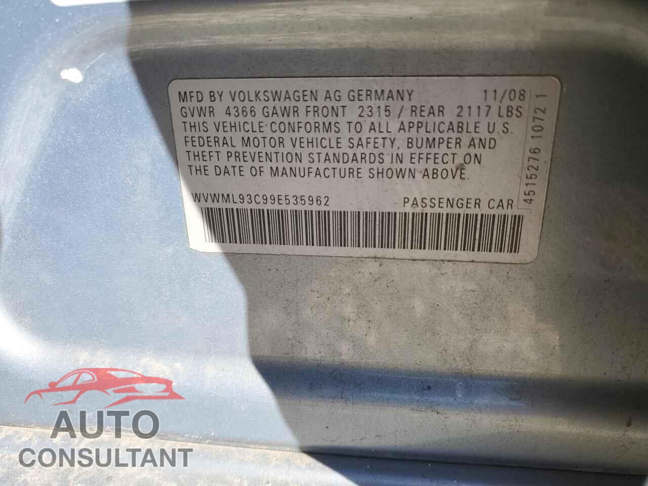 VOLKSWAGEN CC 2009 - WVWML93C99E535962