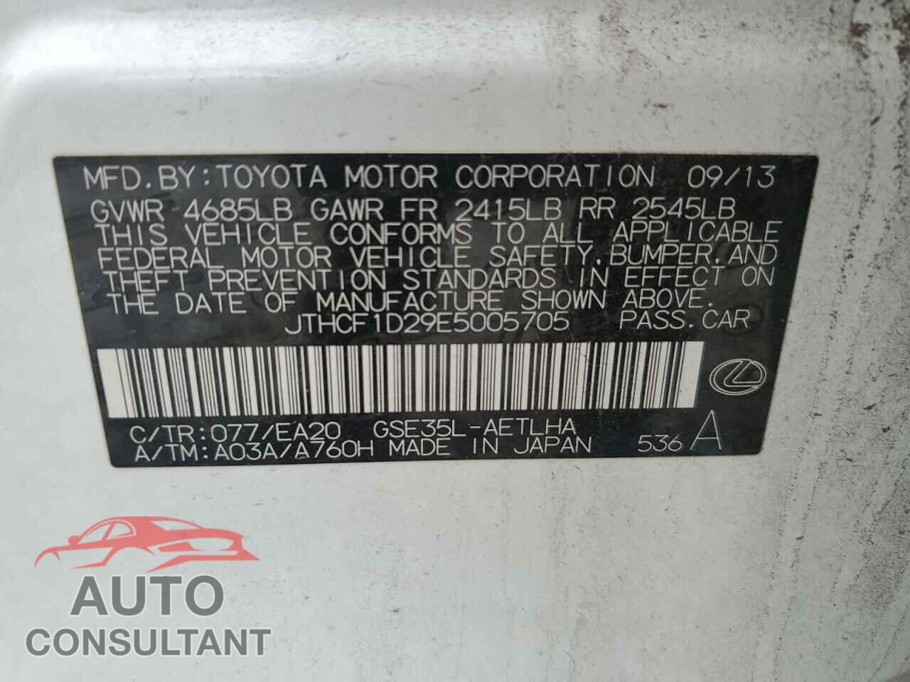 LEXUS IS 2014 - JTHCF1D29E5005705