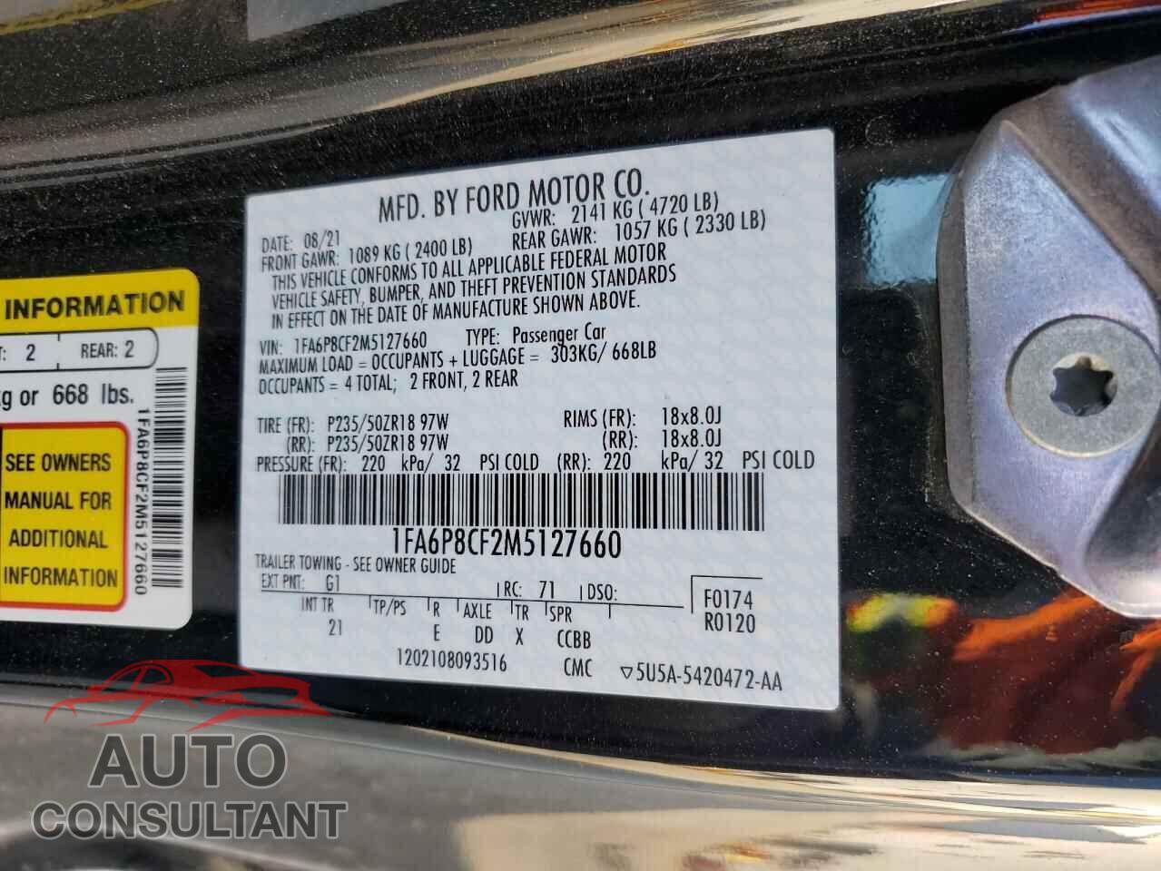 FORD MUSTANG 2021 - 1FA6P8CF2M5127660