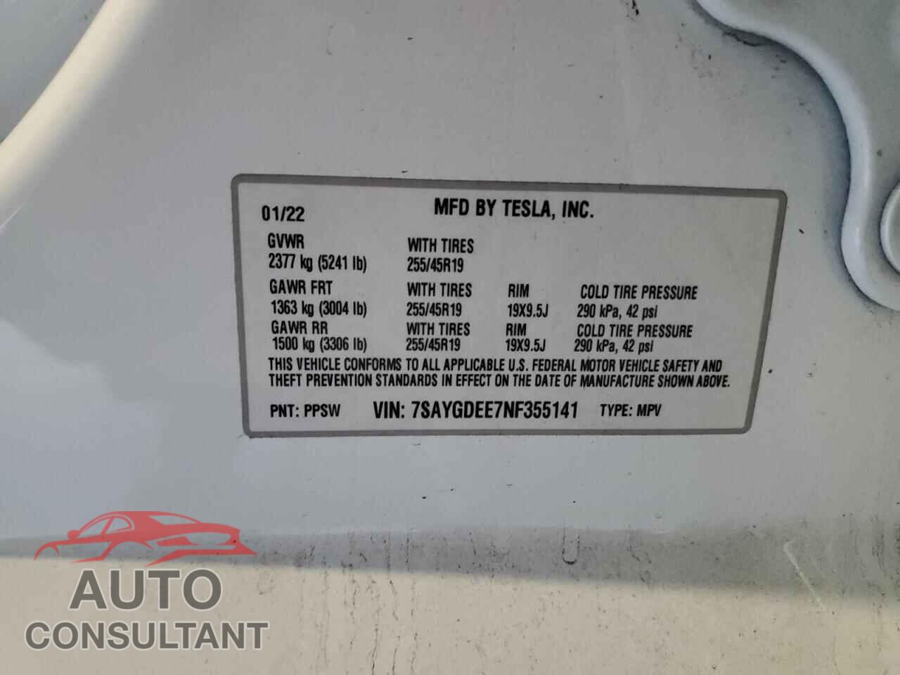 TESLA MODEL Y 2022 - 7SAYGDEE7NF355141
