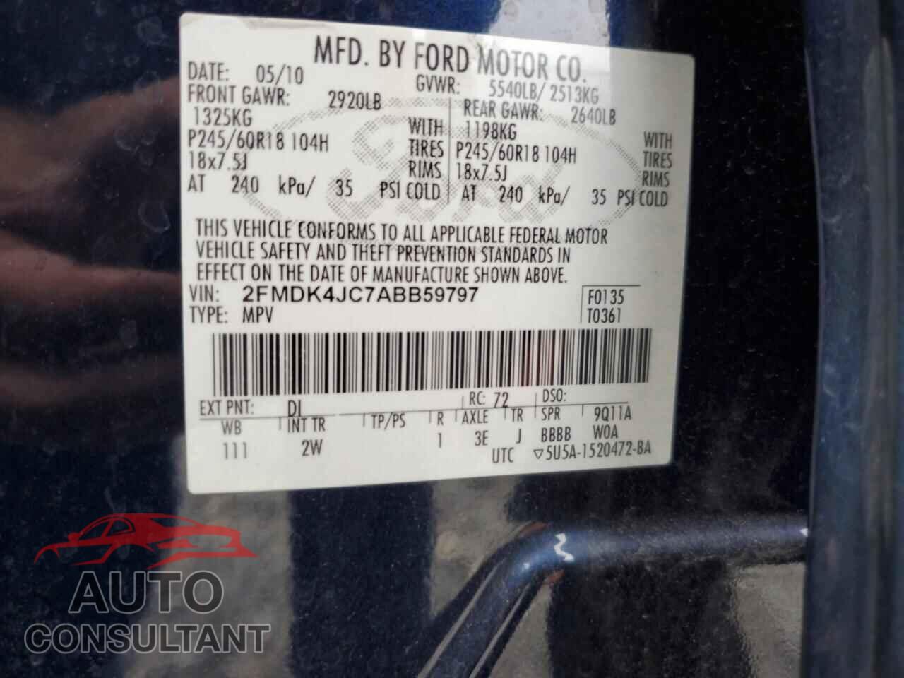 FORD EDGE 2010 - 2FMDK4JC7ABB59797