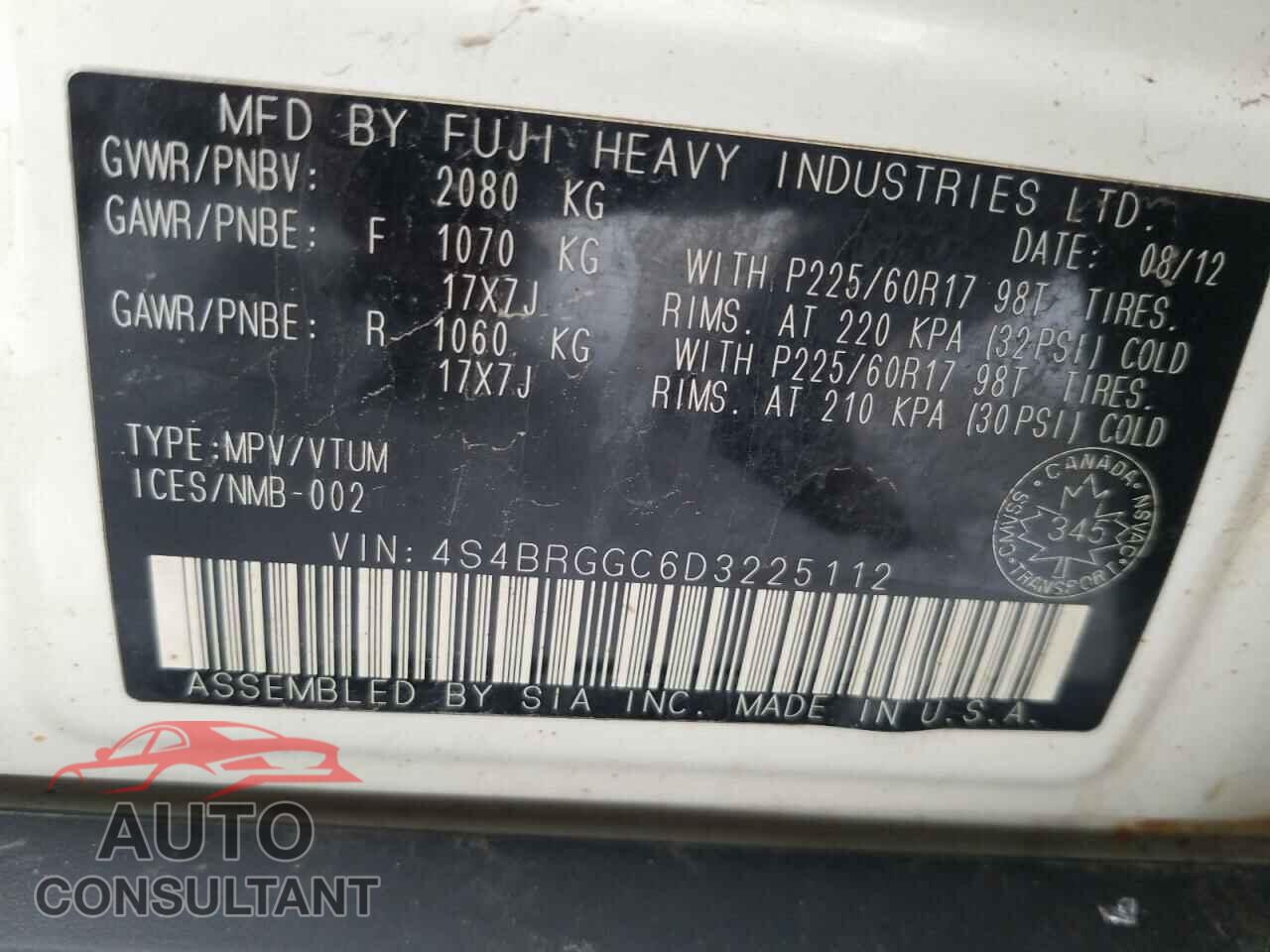 SUBARU OUTBACK 2013 - 4S4BRGGC6D3225112