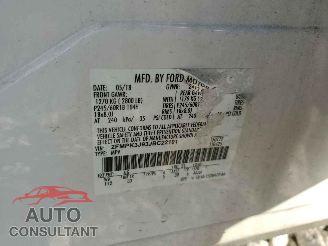 FORD EDGE 2018 - 2FMPK3J93JBC22101