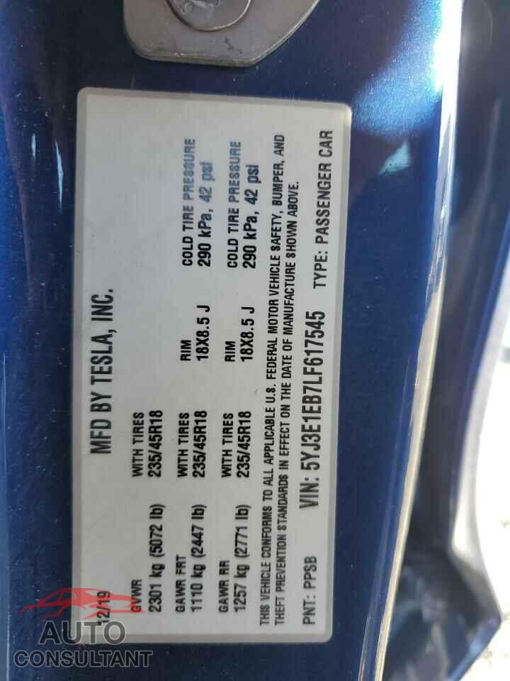 TESLA MODEL 3 2020 - 5YJ3E1EB7LF617545