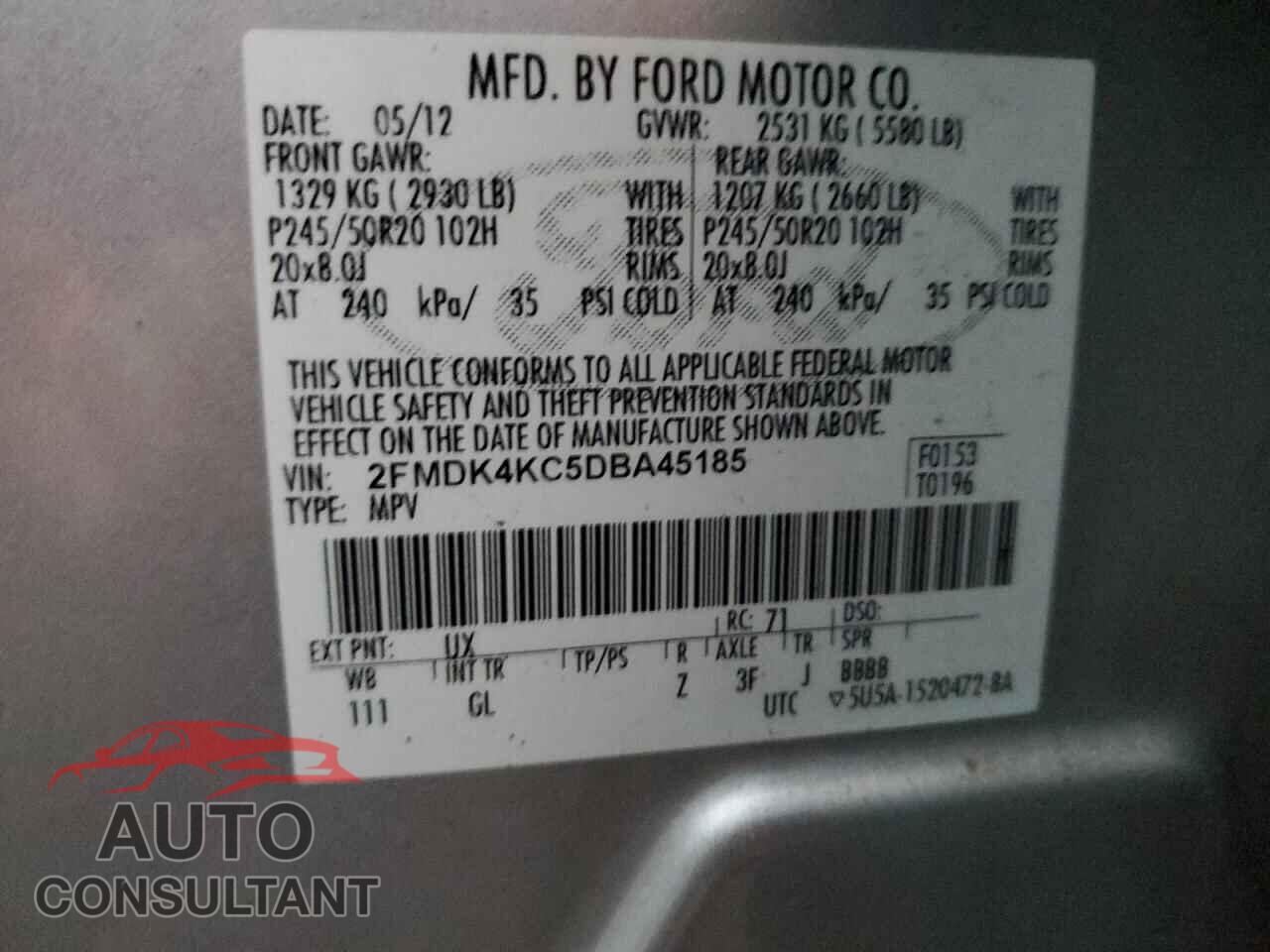 FORD EDGE 2013 - 2FMDK4KC5DBA45185