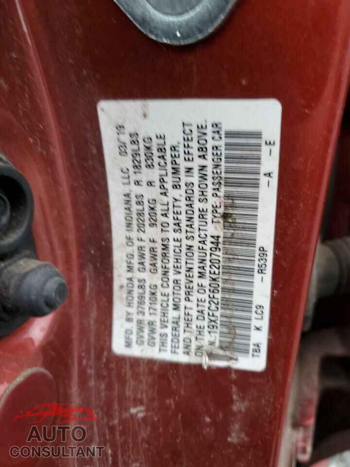 HONDA CIVIC 2019 - 19XFC2F60KE207944