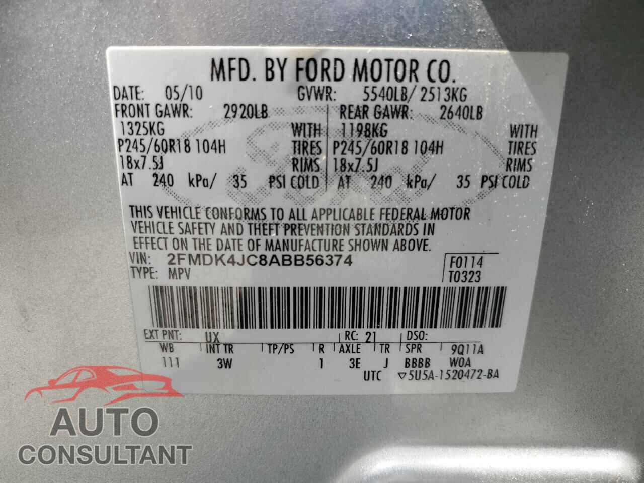 FORD EDGE 2010 - 2FMDK4JC8ABB56374