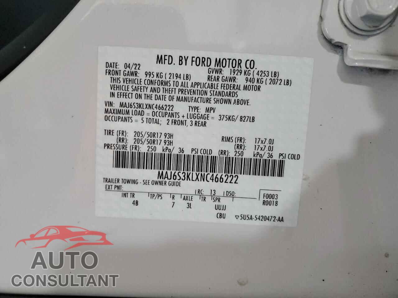 FORD ECOSPORT 2022 - MAJ6S3KLXNC466222