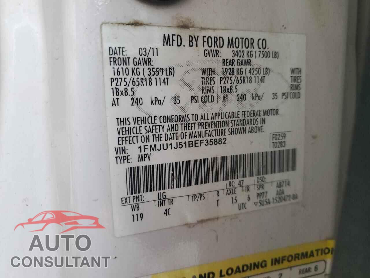 FORD EXPEDITION 2011 - 1FMJU1J51BEF35882