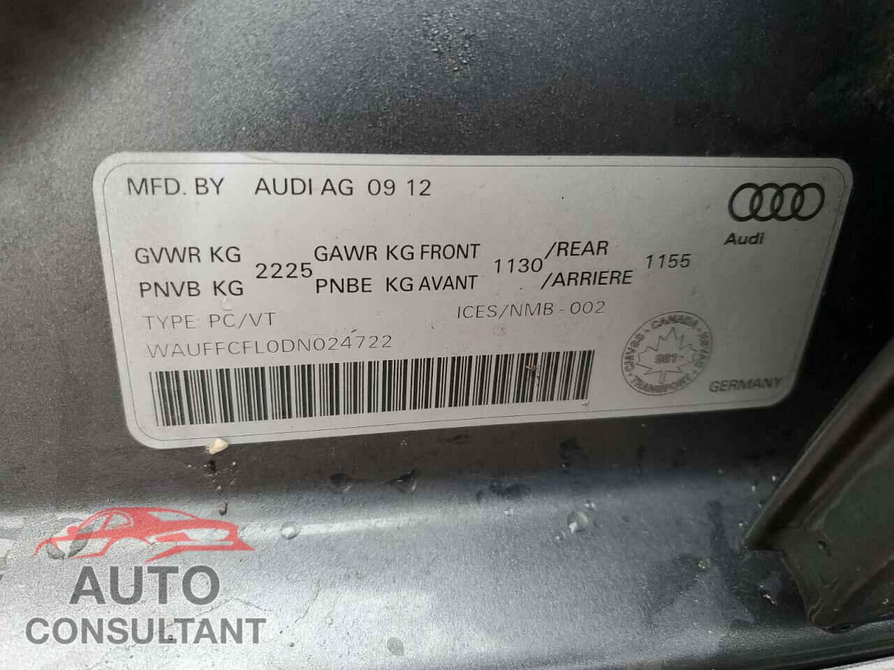 AUDI A4 2013 - WAUFFCFL0DN024722