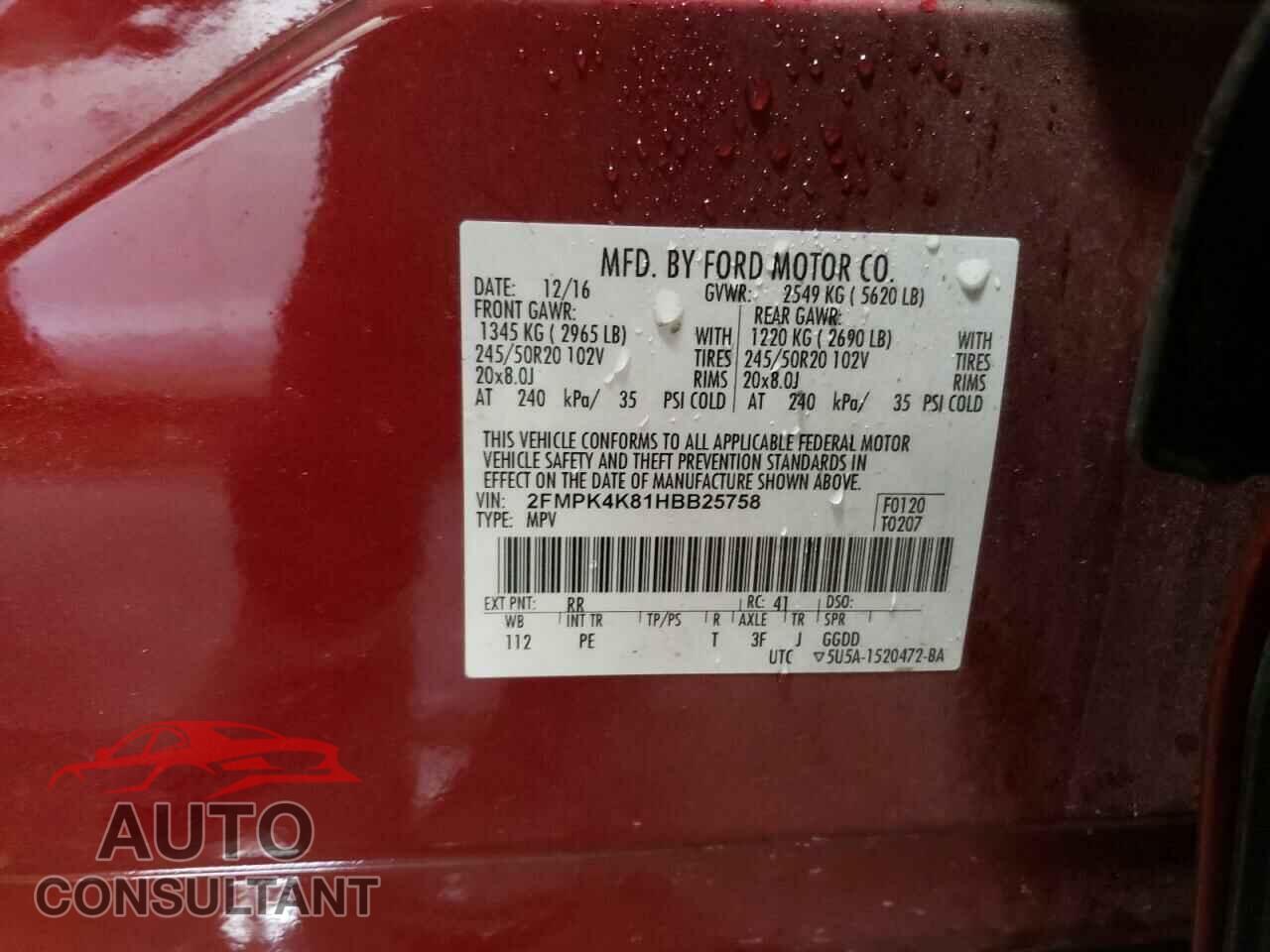 FORD EDGE 2017 - 2FMPK4K81HBB25758