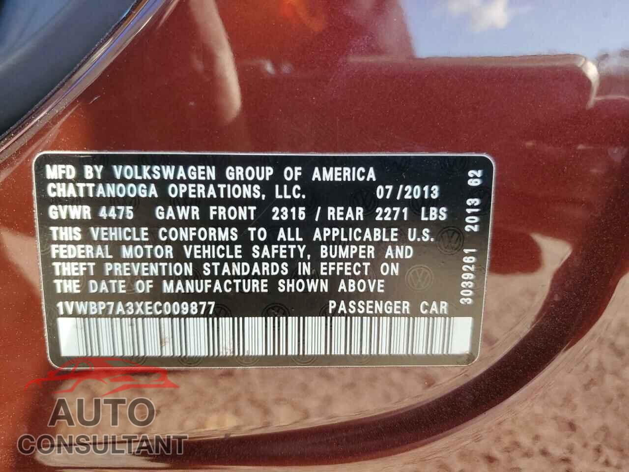 VOLKSWAGEN PASSAT 2014 - 1VWBP7A3XEC009877