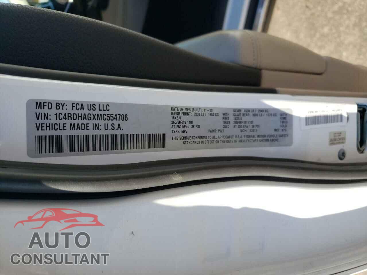 DODGE DURANGO 2021 - 1C4RDHAGXMC554706