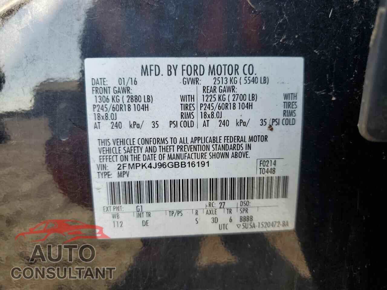 FORD EDGE 2016 - 2FMPK4J96GBB16191