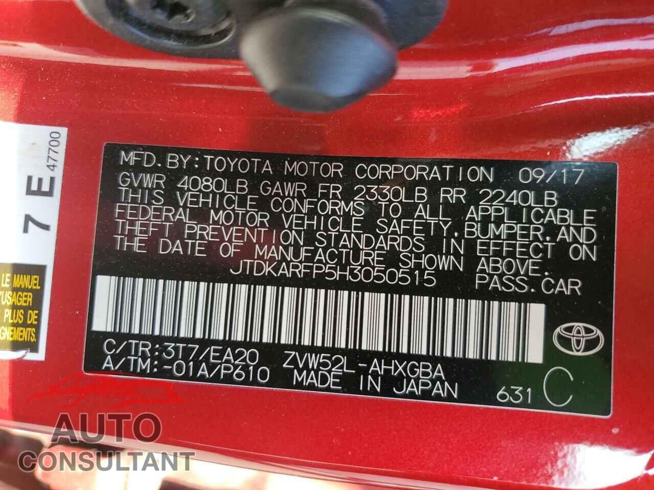TOYOTA PRIUS 2017 - JTDKARFP5H3050515