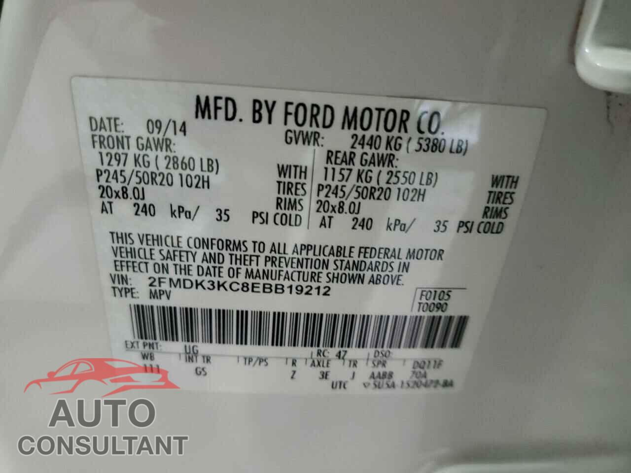 FORD EDGE 2014 - 2FMDK3KC8EBB19212