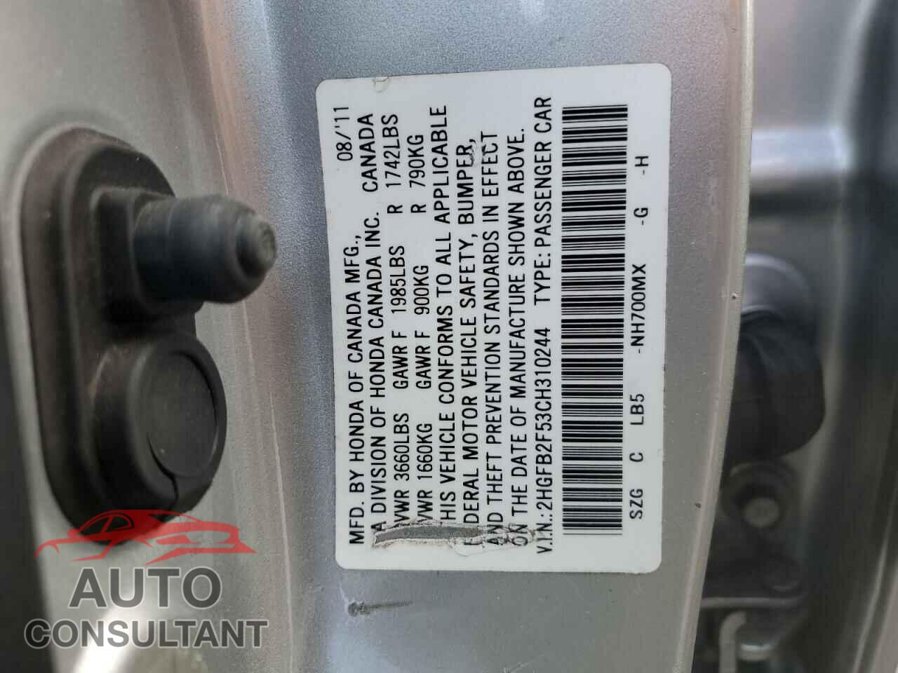 HONDA CIVIC 2012 - 2HGFB2F53CH310244