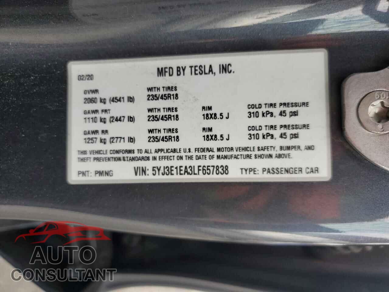 TESLA MODEL 3 2020 - 5YJ3E1EA3LF657838